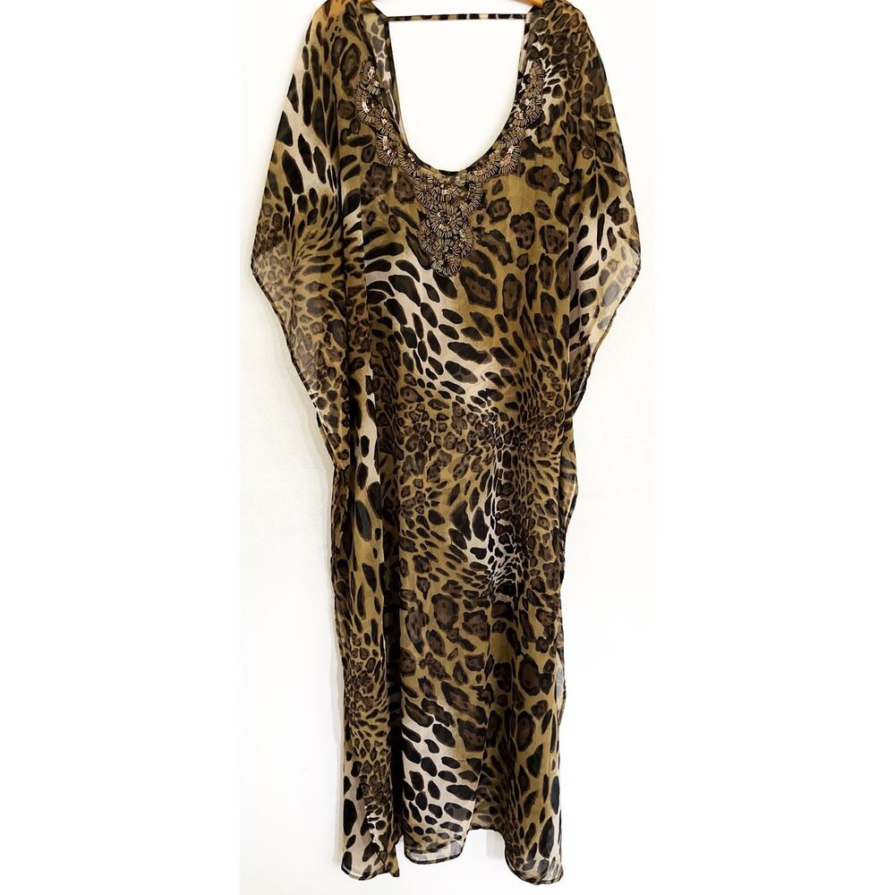 Spiaggia dolce beaded leopard caftan, maxi dress, size large
